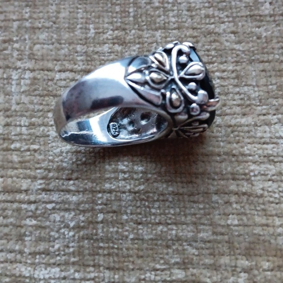 Silver Multi-faceted Brown Synthetic Stone Ring - Picture 10 of 14